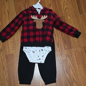 Carter's Buffalo Plaid Moose Baby Boy Outfit 3pc set 24 month